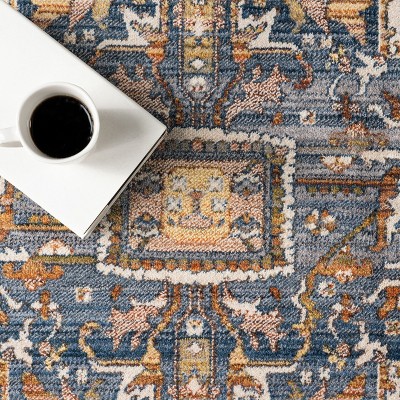 Rust and Blue Vintage Medallion Fringe Runner Rug