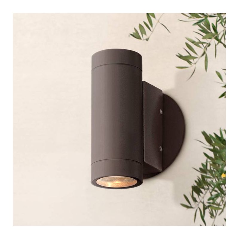 Possini Euro Design Modern Outdoor Wall Light Fixture Matte Bronze Cylinder 6 1/2" Tempered Glass Lens Up Down for Exterior House, 2 of 9