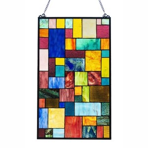 Chloe Lighting CH1P876JM25-GPN Verna Tiffany-Style Geometric Stained Glass Window Panel 25" Height - 1 of 3