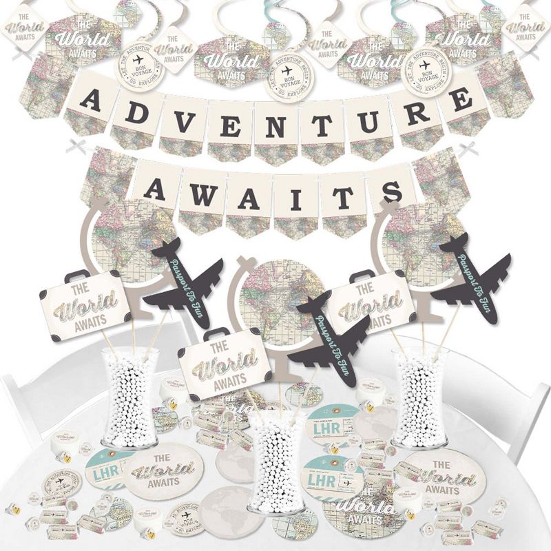 Big Dot of Happiness World Awaits - Travel Themed Graduation and Retirement Party Supplies - Banner Decoration Kit - Fundle Bundle, 1 of 9