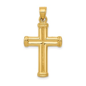 Black Bow Jewelry Men's 14k Yellow Gold Hollow 3D Grooved Cross Pendant - 1 of 4