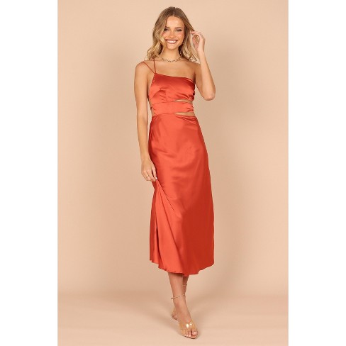 Buy Boohoo Maternity Ruched Bust Strappy Maxi Dress In BURNT ORANGE