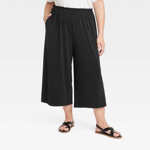 Women's Mid-rise Cropped Wide Leg Pull-on Pants - Ava & Viv™ Black : Target