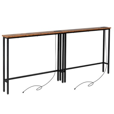 Syemin Console Tables 2 Pack Narrow Console Sofa Table Long Couch Table Narrow Entryway Table Narrow Sofa Table, Brown, 78.74"*5.91"*31.1"