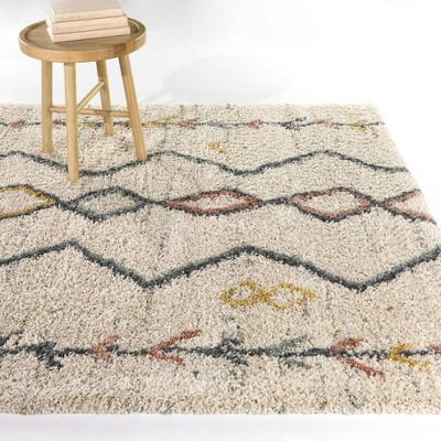 Cream and Multicolor Synthetic Stain-Resistant Rectangular Area Rug