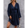 Women's Elegant Dress V Neck Long Sleeve High Waist Swing Prom Cocktail Short Dresses - 3 of 4