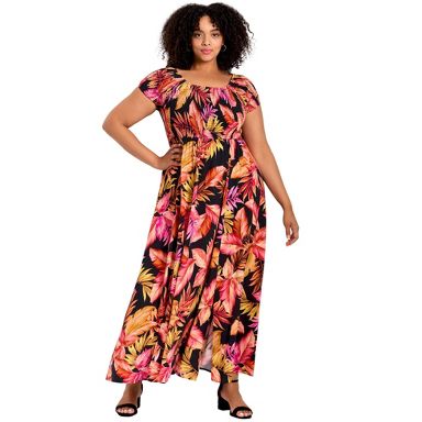 Avenue Women's Plus Size Raelynn Shirred Bodice Dress - Palm Beach