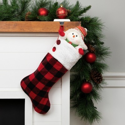 23" Black and Red Buffalo Plaid Christmas Stocking with Sherpa Cuff