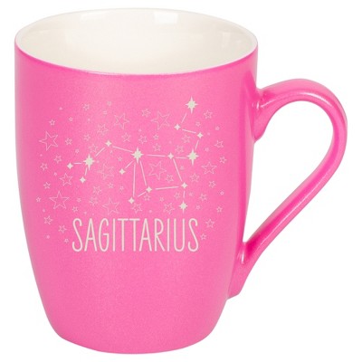 100 North Zodiac 10 Ounce Pink Metallic Finish, Comfortably Fits Your Hands, New Bone China Coffee Tea Cup Mug, Sagittarius