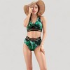 Anna-Kaci Swim Women's Leopard Print Bikini Set with Striped Elastic Halter Top and High Waist Bottoms for a Sporty Wild Look - 4 of 4