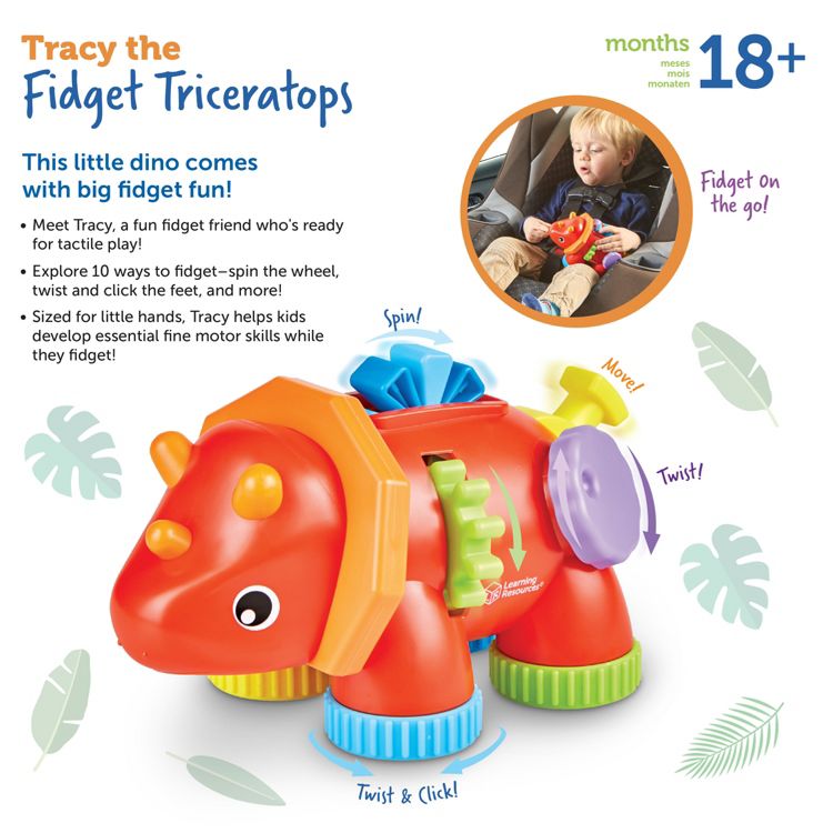 Learning Resources Tracy the Fidget Triceratops: Baby & Toddler Learning Toy for Fine Motor Skills, 6 of 7