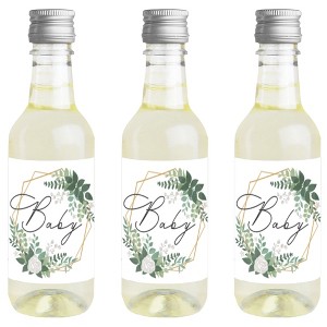 Big Dot of Happiness Boho Botanical Baby - Mini Wine and Champagne Bottle Label Stickers - Greenery Baby Shower Favor Gift for Women and Men 16 Ct - 1 of 4