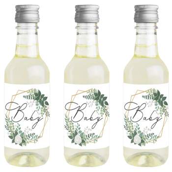 Big Dot of Happiness Boho Botanical Baby - Mini Wine and Champagne Bottle Label Stickers - Greenery Baby Shower Favor Gift for Women and Men 16 Ct