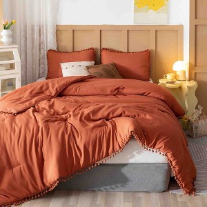 BAGOKIE 3-Piece Bed in a Bag Comforter Set with Pom Fringe - 1 of 4
