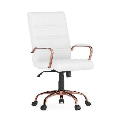 Alamont Mid Back Metal Swivel Office Chair White/Rose Gold