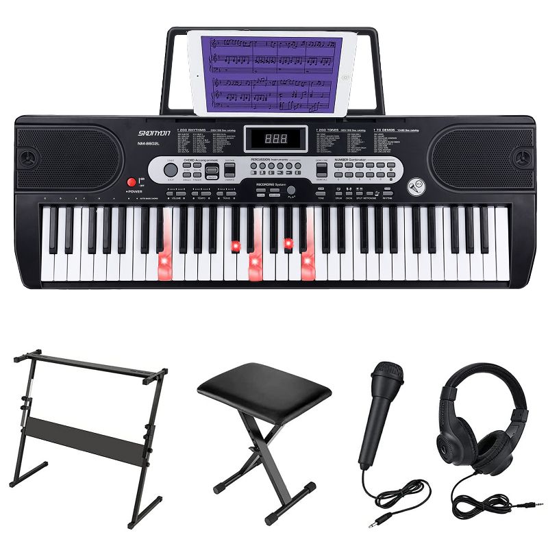 SKONYON 61 Key Lighted Keyboard Piano Set Portable Electronic Keyboard for Beginners Complete Piano Kit Microphone, 4 of 8