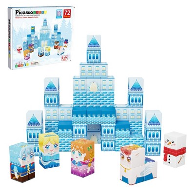 PICASSO-TILES 72 PC Winter Ice Theme Magnetic Building Puzzle Cubes Set for Kids Ages 3+