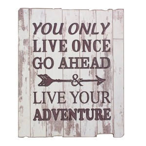 Rustic Wood Live Your Adventure Worn White Painted Wall Art with Attached Hanger - Stonebriar Collection: Vertical MDF Travel Sign - 1 of 4