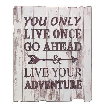 Rustic Wood Live Your Adventure Worn White Painted Wall Art with Attached Hanger - Stonebriar Collection