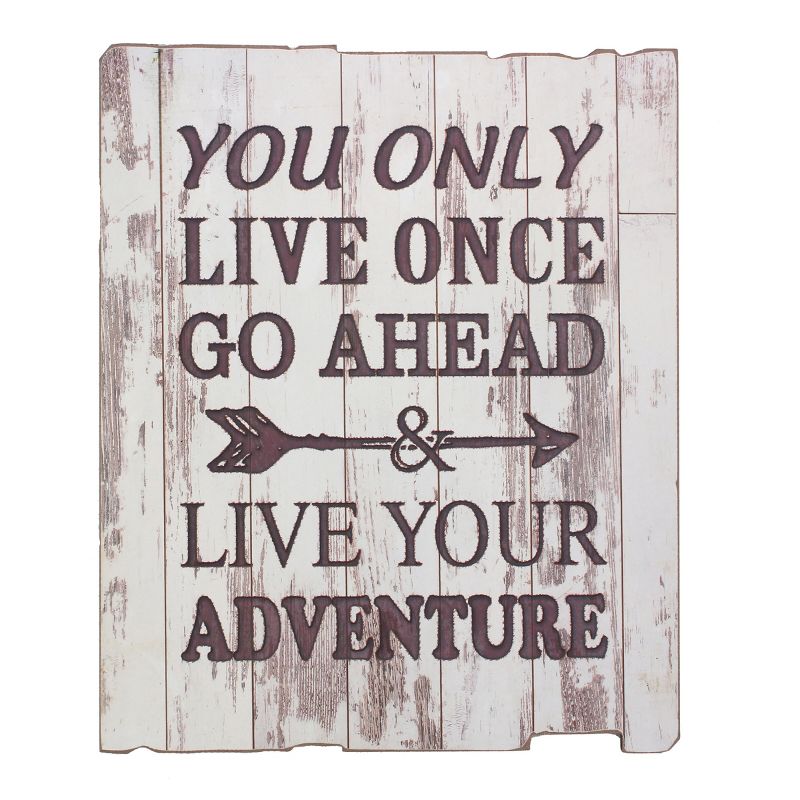 Rustic Wood Live Your Adventure Worn White Painted Wall Art with Attached Hanger - Stonebriar Collection, 1 of 5