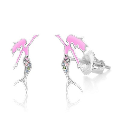 Chanteur Hypoallergenic Kids Jewelry Accessories Mermaid Enamel CZ White Gold Palladium Plating Stud Earrings Surgical Titanium Posts