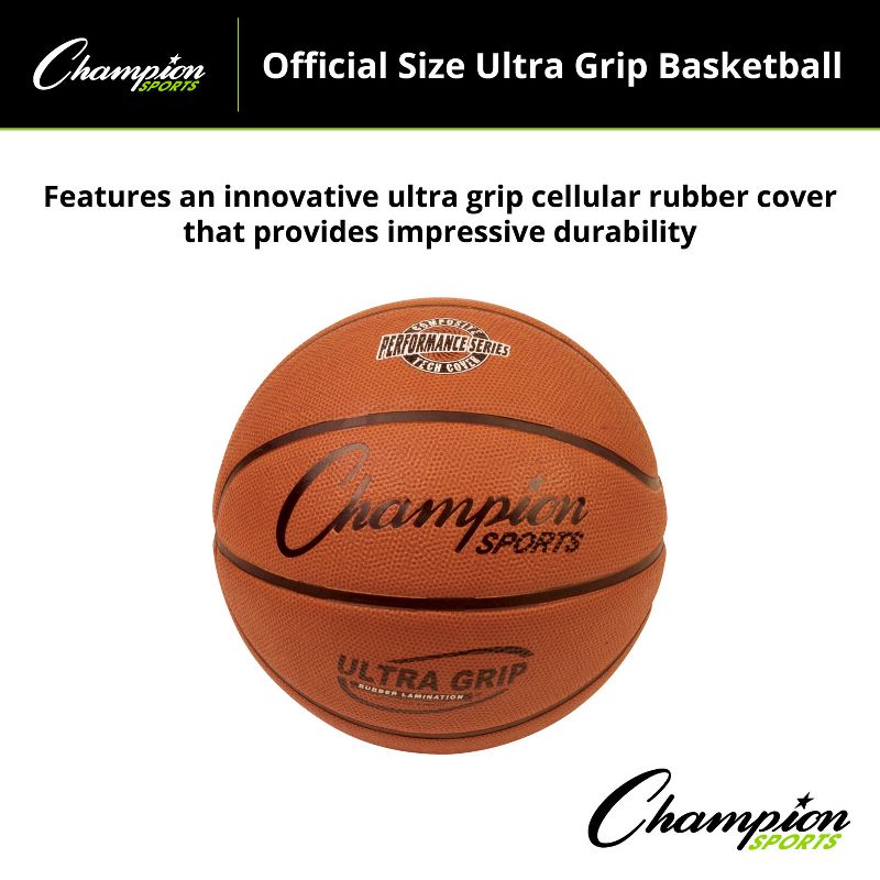 Champion Sports Ultra Grip Rubber Basketball with Bladder, Official Size 7, 2 of 6
