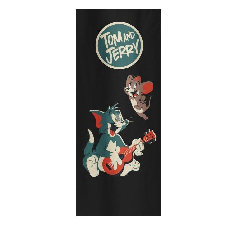 Tom & Jerry Tom Playing a Guitar with Jerry and Title Logo Youth Black Graphic Jogger Pants, 2 of 4