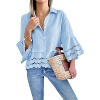 Imily Bela Womens 3/4 Bell Sleeve Eyelet Button Down Shirt Casual Ruffle Hem Blouse - 3 of 4
