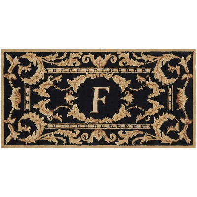 Monogram MON219 Hand Hooked Outdoor Door Mat - Black - 2'6"x4' - Safavieh