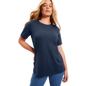 June + Vie by Roaman's Women's Plus Size Short-Sleeve Crewneck One + Only Tee - 1 of 4