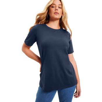 June + Vie by Roaman's Women's Plus Size Short-Sleeve Crewneck One + Only Tee
