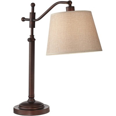 Regency Hill Downbridge Style Desk Table Lamp Adjustable Height Bronze Metal Tan Linen Look Shade for Living Room Bedroom Office