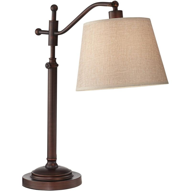 Regency Hill Downbridge Style Desk Table Lamp Adjustable Height 30.5" Tall Bronze Metal Tan Linen Look Shade for Living Room Bedroom Office, 1 of 9