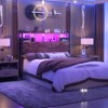 Aheaplus Headboard with Storage shelves and Charging Station, Wood Headboard with LED Light - 3 of 4
