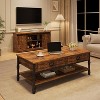 41 Inch Large Coffee Table with Drawers, Rectangular Cocktail Table with Storage, Vintage Living Room Table, Rustic Brown - 4 of 4