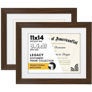 Americanflat 11x14 Walnut Diploma Frame - Displays 8.5x11 Diplomas with Mat or 11x14 Inch Without Mat - Shatter-Resistant Glass. (2 Pack) - 1 of 4