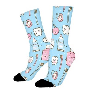 Dentist Teeth Tooth Brushes Women Printed Crew Socks Funny Funky Socks Soft Polyester Novelty Gifts for Artists Men - 1 of 1
