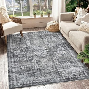 Washable Vintage Rug, Non-Slip Non-Shedding Carpet, Low Pile Floor Covering, Foldable Floral Print Soft Mat for Playroom, Bedroom Living Room - 1 of 4