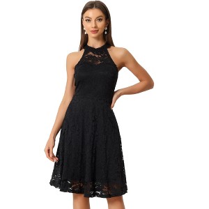 Allegra K Women's Lace Halter Neck Sleeveless Elegant Cocktail A-Line Dress - 1 of 4