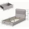 Twin Bed Frame with Storage Headboard & Drawers, LED Light, Noise-Free Wooden Platform Bed for Kids, Heavy-Duty Design in Light Grey. - 2 of 4