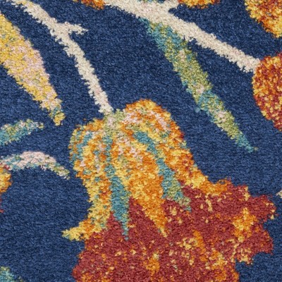 Vibrant Boho Navy Multicolor Floral Synthetic 2'3" x 7'6" Area Rug