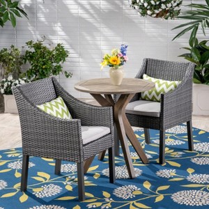 Christopher Knight Home Arrigo Outdoor Acacia Wood and Wicker 3 Piece Bistro Set - 1 of 4