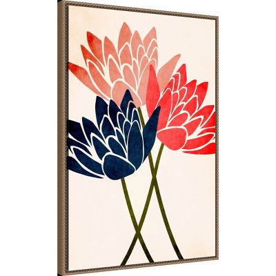 Three Dancing Blossoms Beaded Bronze Framed Canvas Wall Art