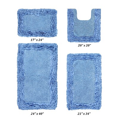 Shaggy Border Collection 4-Piece Bath Rug Set 100% Cotton Tufted Weave Ruffle Border Pattern Bathroom Rug for Machine Washable Bathmat