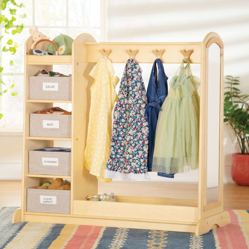 Guidecraft EdQ Dress Up Storage with Bins: Children's Wooden Costume Closet Organizer Wardrobe and Mirror for Kids' Room and Classroom, 1 of 9