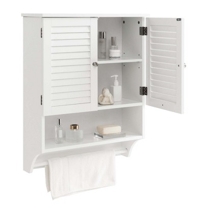 Dropship Wall-Mounted Bathroom Organizer With Shutter Doors And Towel Bar,  White to Sell Online at a Lower Price