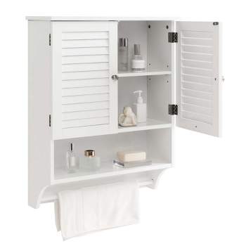 Costway Bathroom Wall Mounted Medicine Cabinet with Louvered Doors & Towel Bar Espresso/Grey/White/Black