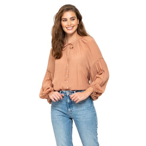 August Sky Women's Long Sleeve Peasant Woven Top : Target