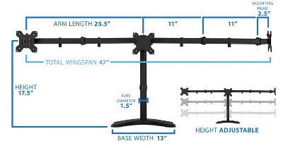 Black Triple Monitor Stand with Adjustable Arms