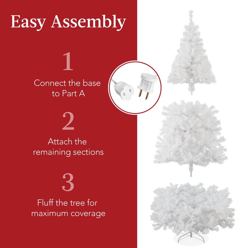 Best Choice Products Pre-Lit Premium Hinged White Artificial Christmas Pine Tree w/ Lights, Stand, PVC Branch Tips, 5 of 9